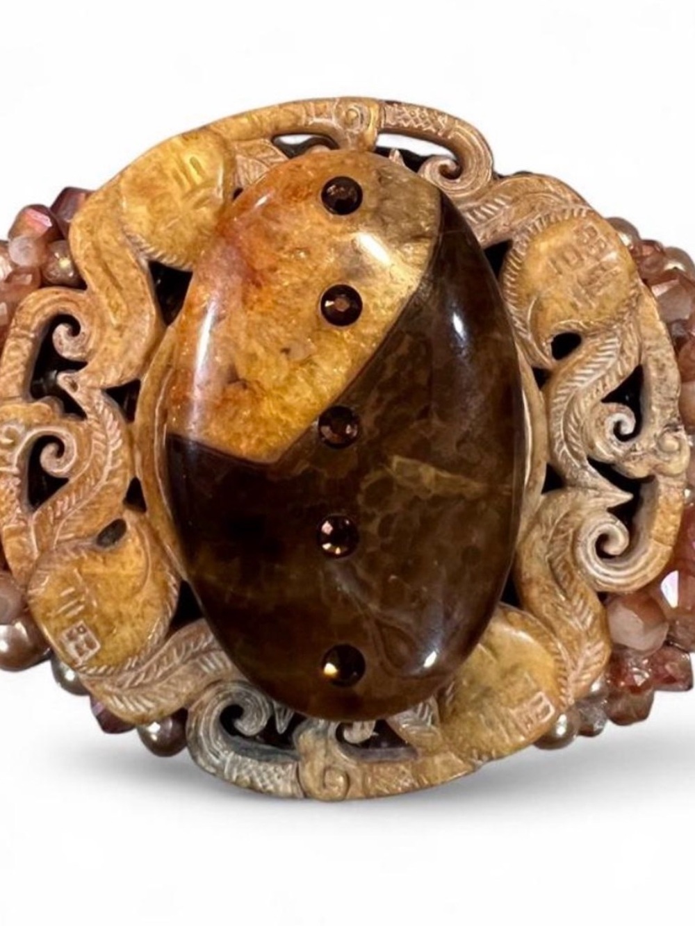 Vintage Handcrafted Brown & Tan Stone Statement Buckle
